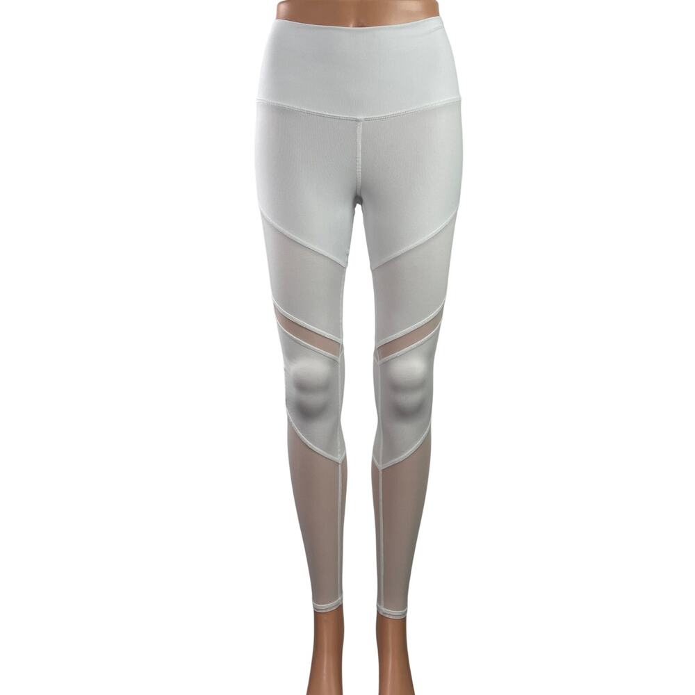 Alo Yoga Sheila White High Rise Mesh Workout Athletic Leggings Pants Size XXS